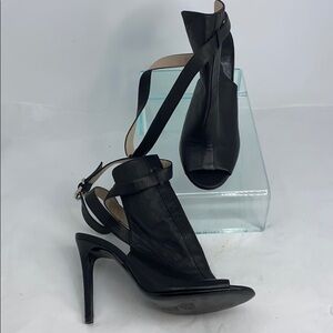 Barbara Bui Sz 38 Black Leather Ankle Wrap Heels
